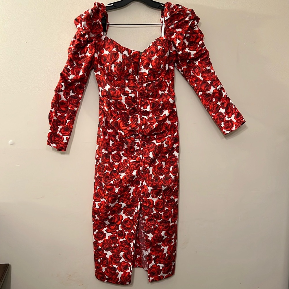 Carolina Herrera Puff-sleeve floral Midi-dress size 6
